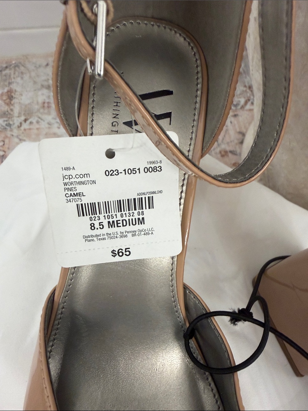 Worthington Tan Patent Square-Toe Block Heel Ankle-Strap Pumps - Picture 2 of 9